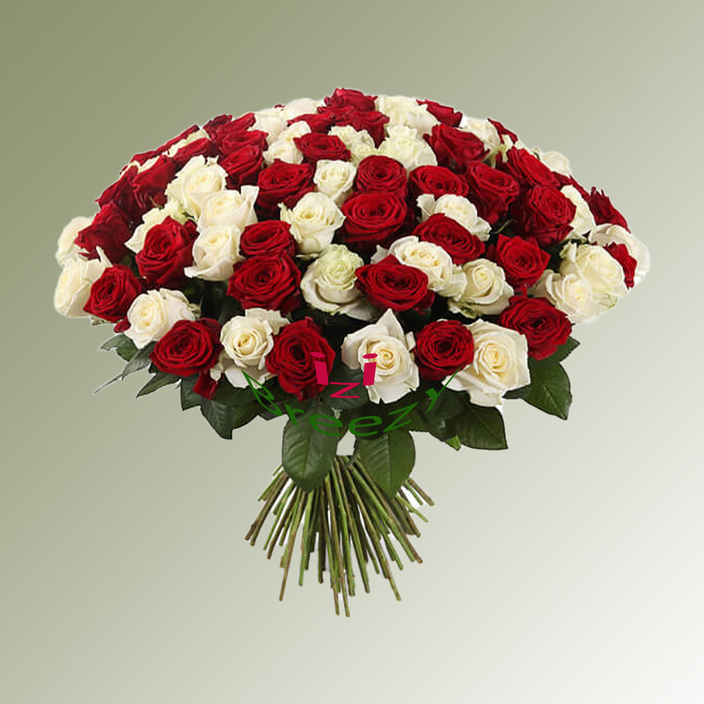 Букет из красных и белых роз 101шт. (40см) в Санкт-Петербурге Букет из красных и белых роз 101шт. (40см) купить