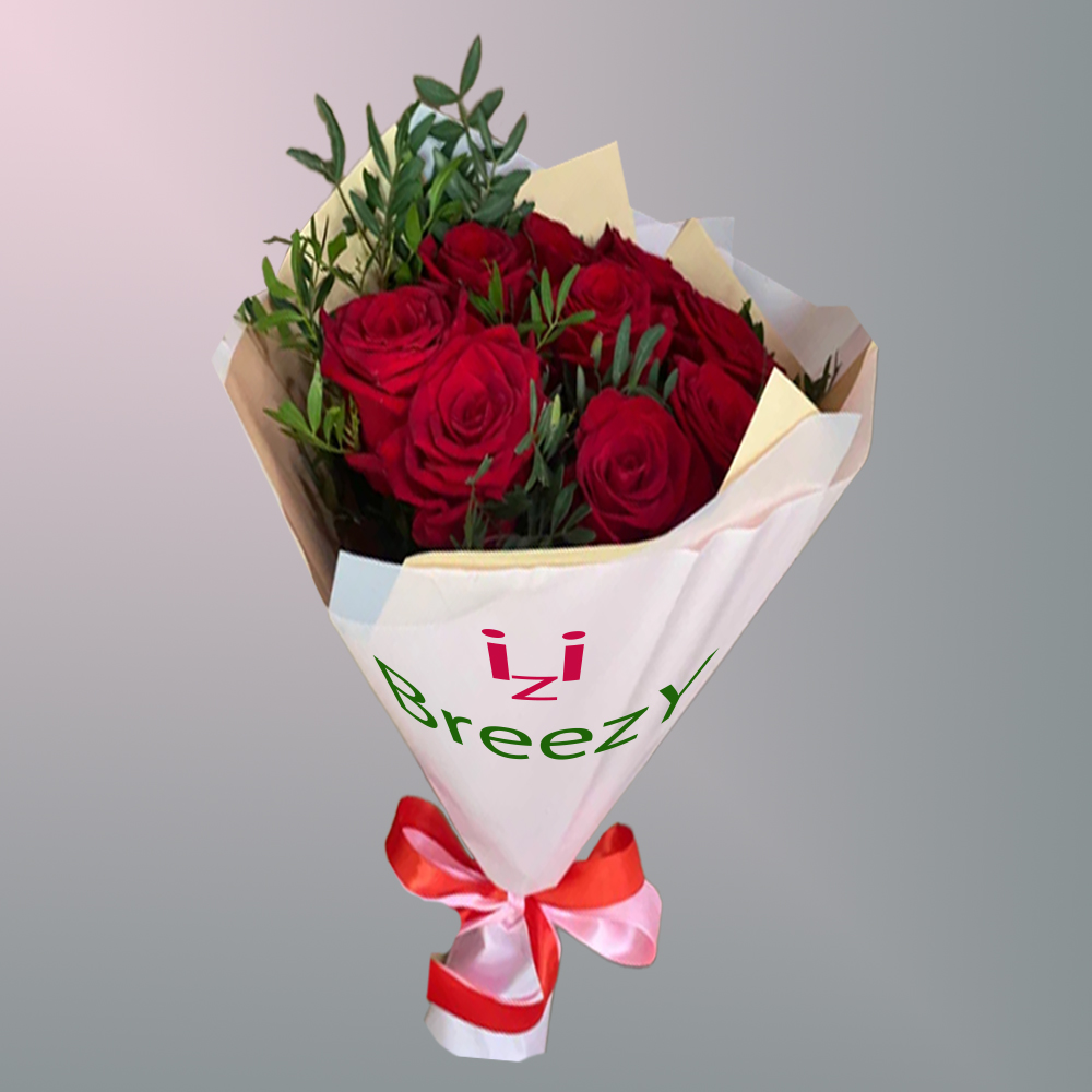 Букет из 9 красных роз с зеленью купить 