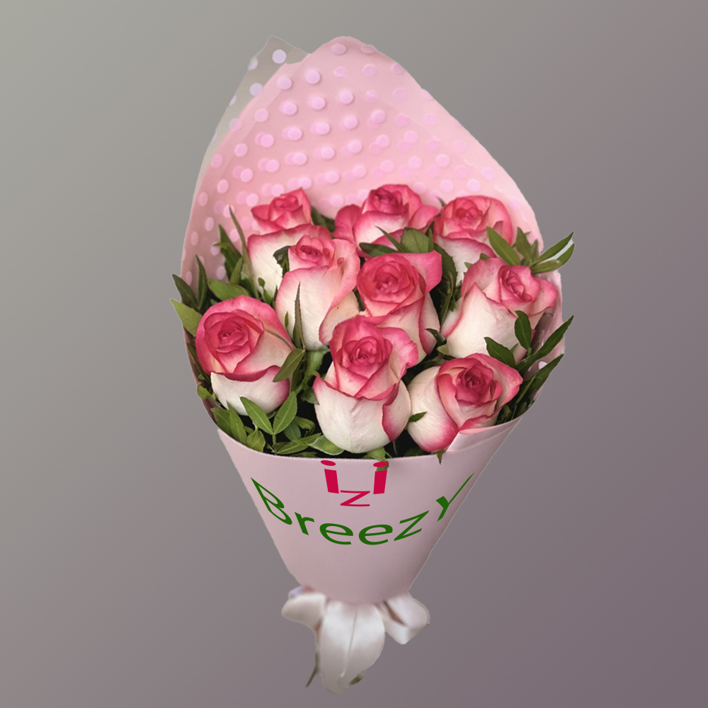 Букет из 9 роз Джумилия с зеленью в Самаре Букет из 9 роз Джумилия с зеленью купить