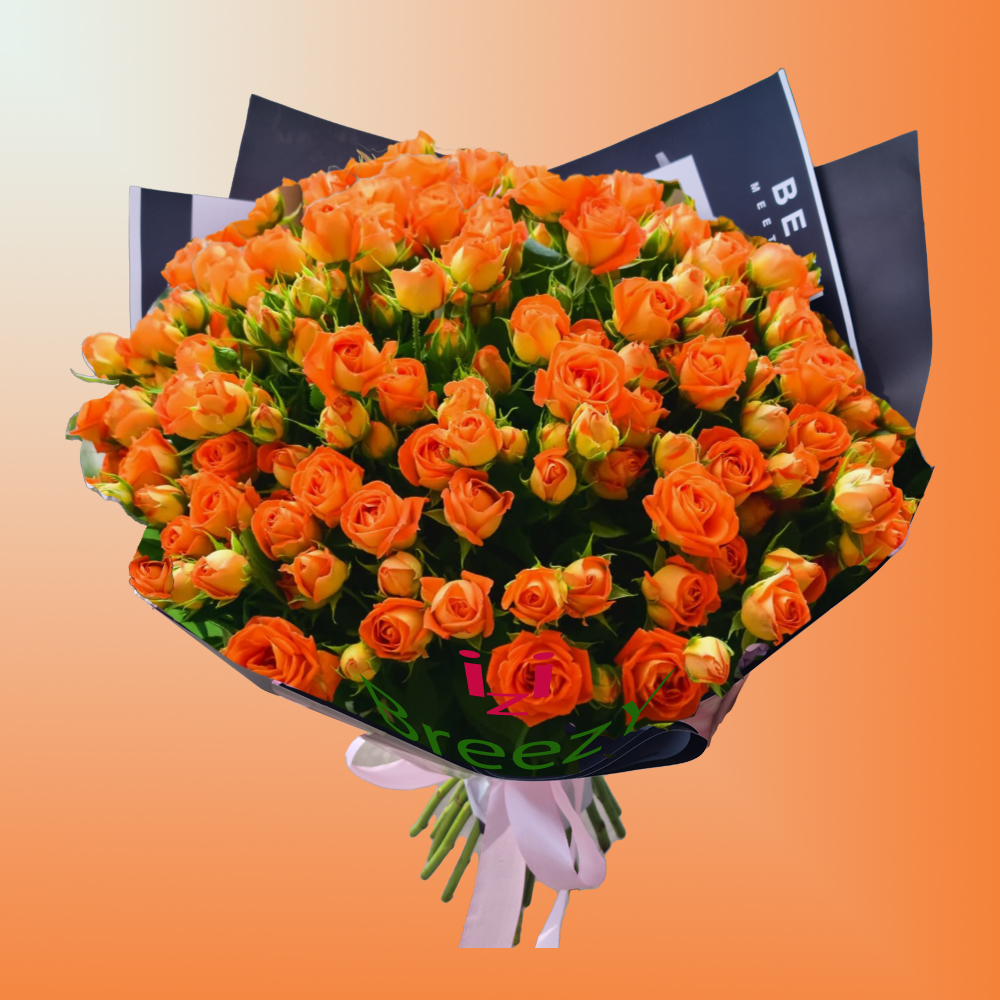 Букет из 29 кустовых оранжевых роз в Нижнем Новгороде Букет из 29 кустовых оранжевых роз купить