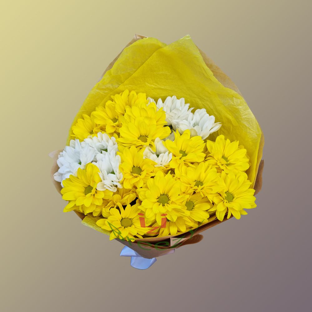Букет из 5 белых и желтых хризантем в Самаре Букет из 5 белых и желтых хризантем купить