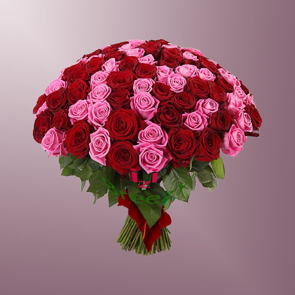 Букет из красных и розовых роз 101шт. (40см) купить 