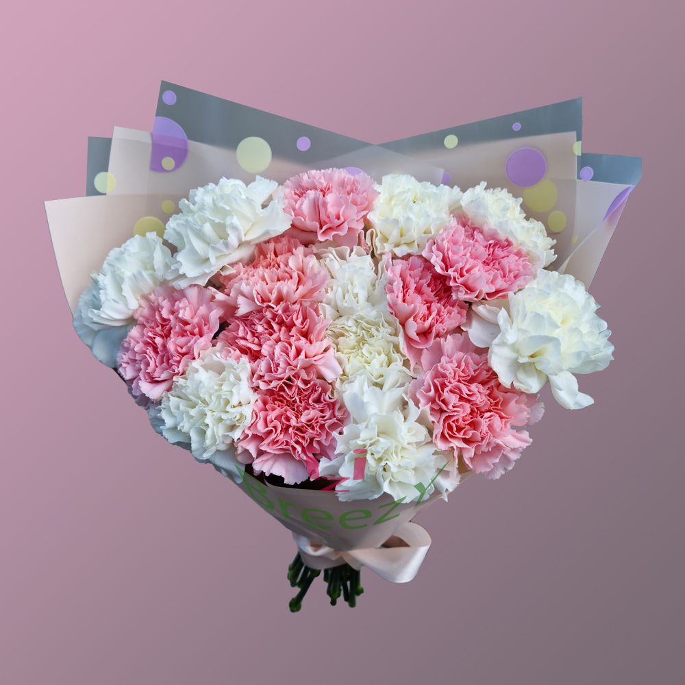 Букет из 17 розовых и белых гвоздик в Нижнем Новгороде Букет из 17 розовых и белых гвоздик купить